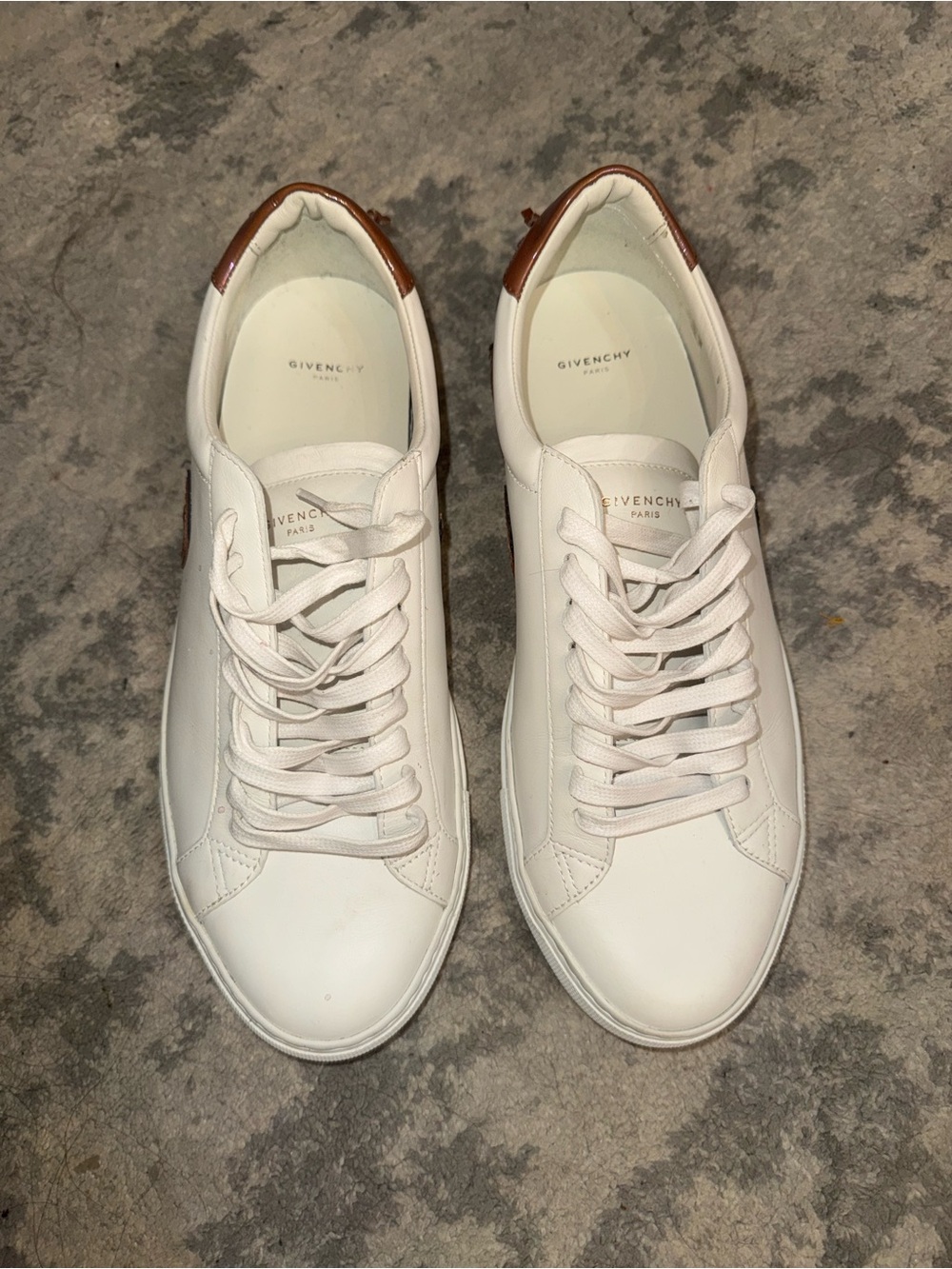Givenchy White Leather Low-Top Sneakers with Brown Heel Tab
